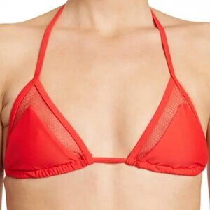 Kendall + Kylie Triangle Mesh Trim Bikini Top Red